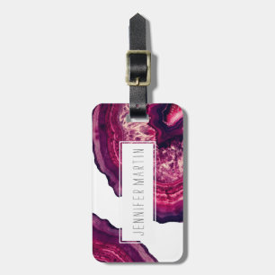 Etiqueta De Bagagem Pedra cor-de-rosa e roxa bonito de Geode da ágata
