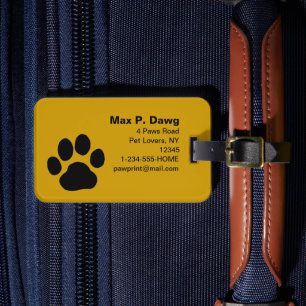 Etiqueta De Bagagem Pegada de Pata de Cachorro em Amarelo (Cor é Perso