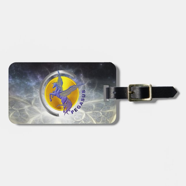Etiqueta De Bagagem Pegasus Silver Arc com Sol Dourado (Frente Horizontal)