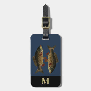 Etiqueta De Bagagem Peixe de carpa verde Cinza monograma