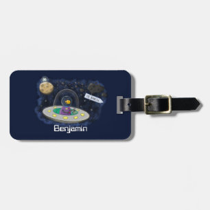 Etiqueta De Bagagem Peixe feliz bonito com ilustração de desenho espac