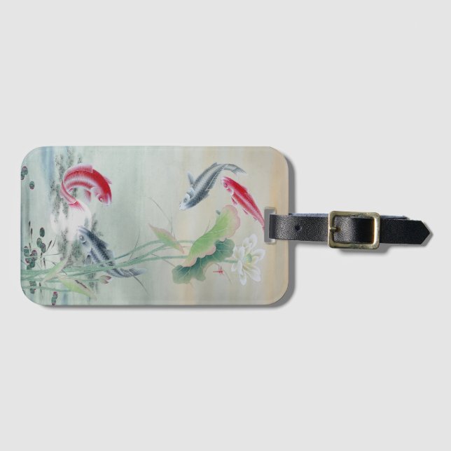 Etiqueta De Bagagem Peixe Koi com Lotus (Frente Horizontal)