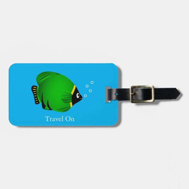 Etiqueta De Bagagem Peixe Verde com Texto Personalizado (Frente Horizontal)