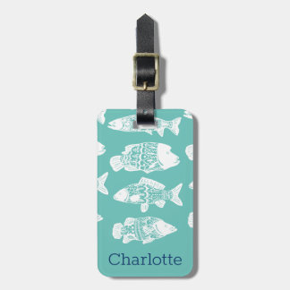 Etiqueta De Bagagem Peixes Florais Brancos Marítimos | Personalizado