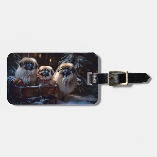 Etiqueta De Bagagem Pekingese Christmas Fesason Season (Frente Horizontal)
