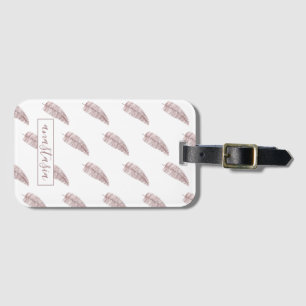 Etiqueta De Bagagem Penas de Monograma Rosa-Girly