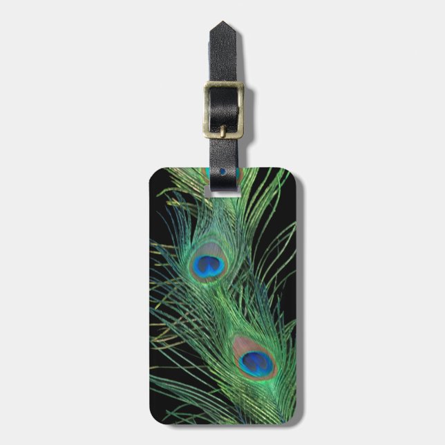 Etiqueta De Bagagem Penas verdes com preto (Frente Vertical)