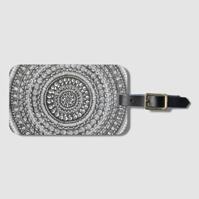 Etiqueta De Bagagem Pencil Original Art Mandala Design  (Frente Horizontal)
