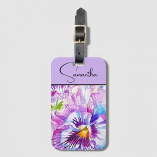 Etiqueta De Bagagem Pensées Roxas Aquarela Floral Flor