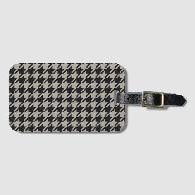 Etiqueta De Bagagem Pepita Clássica Houndstooth, Cinza Negra (Frente Horizontal)