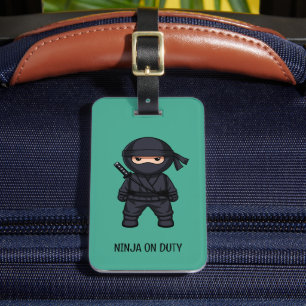 Etiqueta De Bagagem Pequeno Ninja Guerreiro no Verde