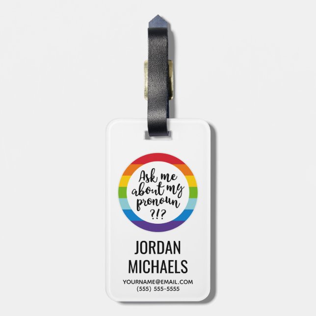 Etiqueta De Bagagem Pergunte-Me Sobre O Meu Pronoun? (Traseira Vertical)