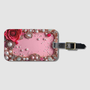 Etiqueta De Bagagem Pérolas e uma Rosa Vermelha Detalhada