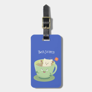Etiqueta De Bagagem Personagem de desenho animado fofo de xícara de sa