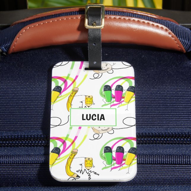 Etiqueta De Bagagem Personagens de suprimentos da escola divertida (Frente Insitu 2)