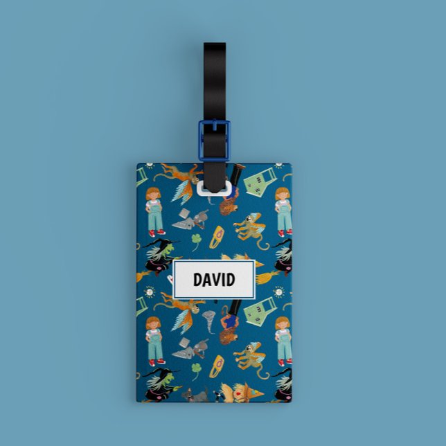 Etiqueta De Bagagem Personagens engraçados em azul (Charming equipage label with fun children's characters. Customizable with name and info)