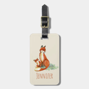 Etiqueta De Bagagem Personalização da Ilustração Momma Fox e Baby