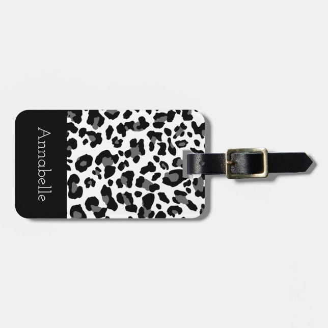 Etiqueta De Bagagem Personalização do Leopardo Clássico Preto e Branco (Frente Horizontal)