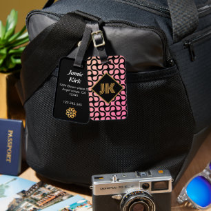 Etiqueta De Bagagem personalização do monograma clássico de ouro rosa-