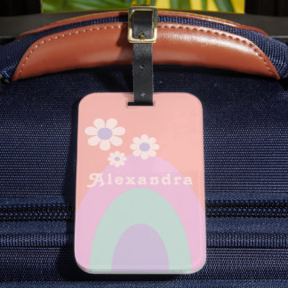 Etiqueta De Bagagem Personalização Floral do Arco-Íris do Retro Pastel