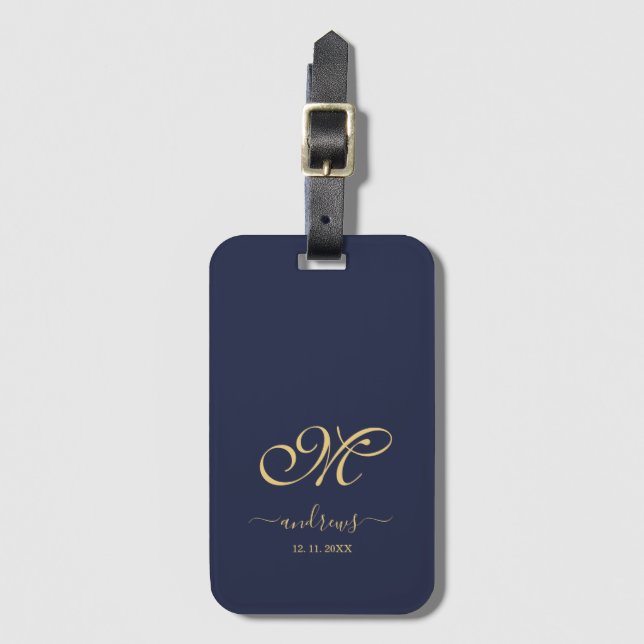 Etiqueta de Bagagem Personalizada Azul Naval Doura (Frente Vertical)