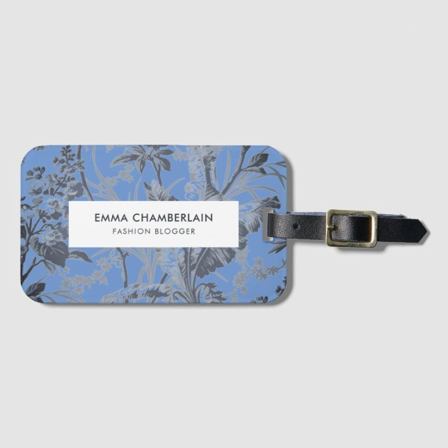 Etiqueta de Bagagem Personalizada Botanical Blue C (Frente Horizontal)