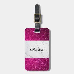 Etiqueta de bagagem personalizada com brilho rosa