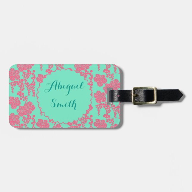Etiqueta de Bagagem Personalizada com Padrão Flora (Frente Horizontal)