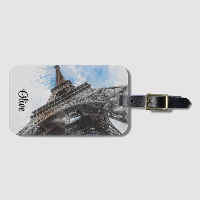 Etiqueta de bagagem personalizada da Torre Eiffel  (Frente Horizontal)