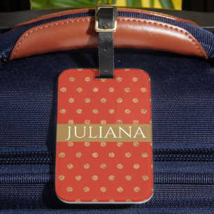 Etiqueta de Bagagem Personalizada de Bolinhas Verm