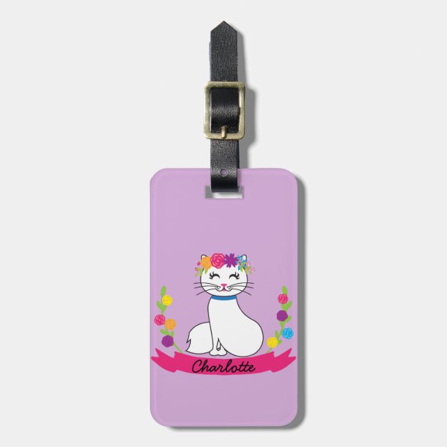 etiqueta de bagagem personalizada de gato fofo (Frente Vertical)