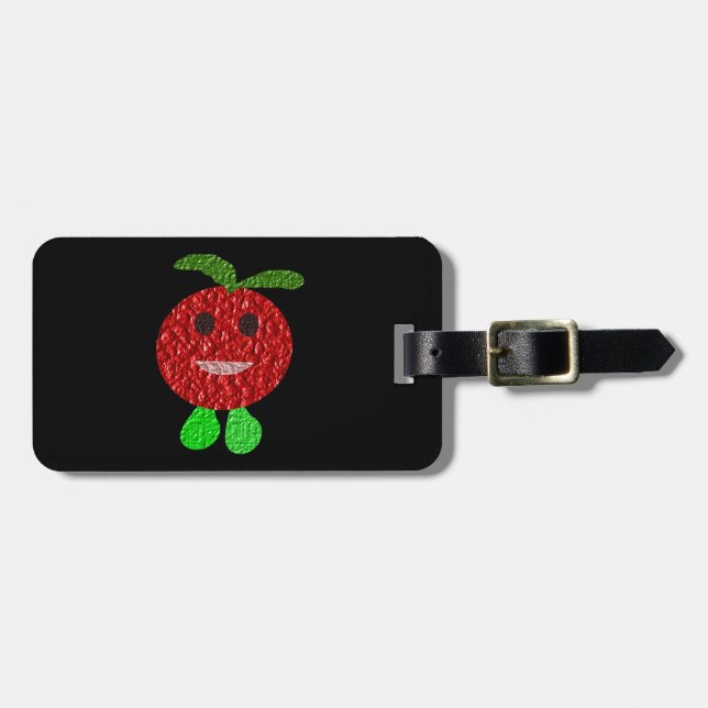 Etiqueta de Bagagem Personalizada de Tomate Feliz (Frente Horizontal)