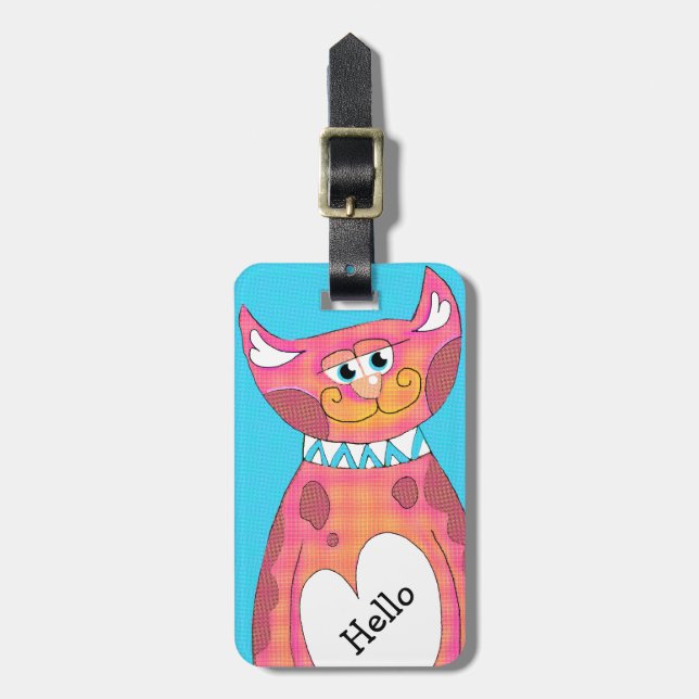 Etiqueta de bagagem personalizada do Gatinho cômic (Frente Vertical)