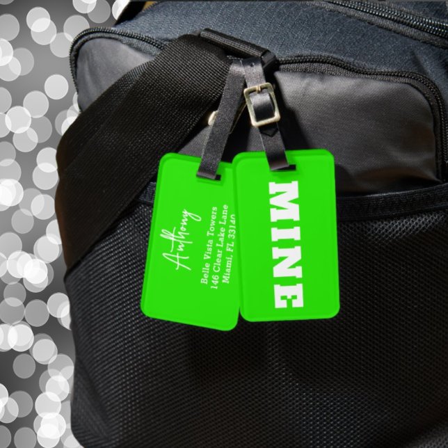 Etiqueta de Bagagem Personalizada MINE Verde Neon  (Criador carregado)