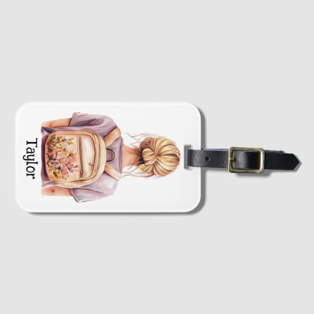 Etiqueta de Bagagem Personalizada - Mulher Loira (Frente Horizontal)