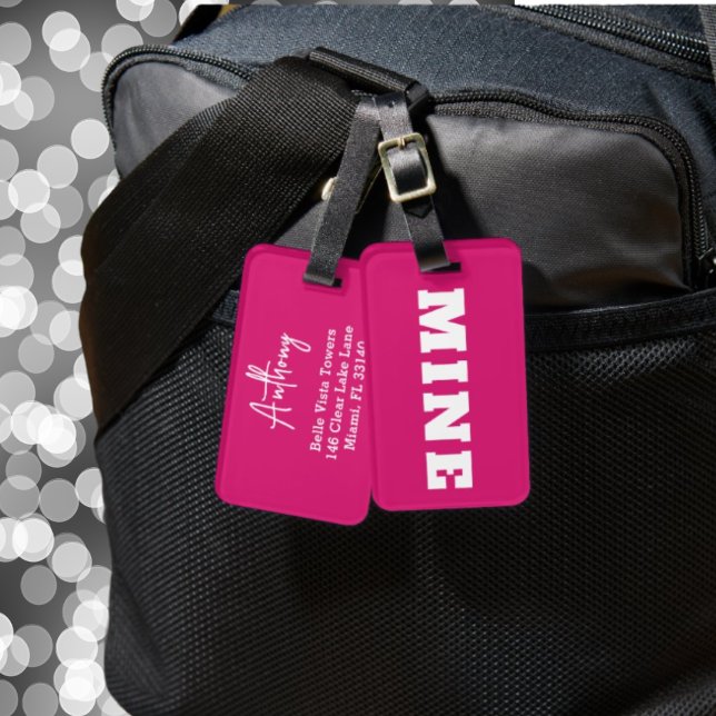 Etiqueta de Bagagem Personalizada Rosa Branco Dive (Criador carregado)