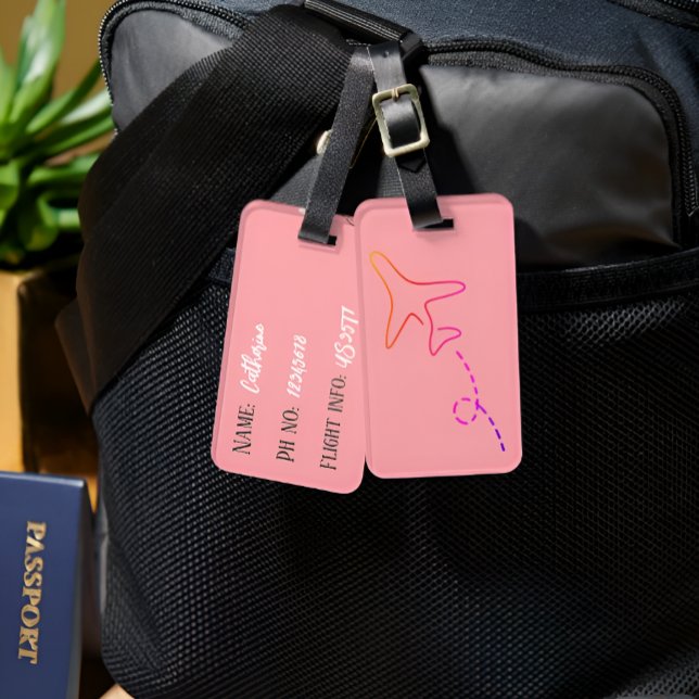 Etiqueta de Bagagem personalizada rosa moderna e e (Criador carregado)