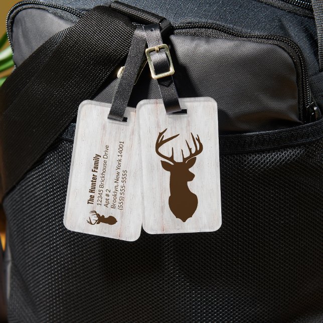 Etiqueta de Bagagem Personalizada Rustica Do Caçad (Brown Buck Silhouette Custom Luggage Tags)