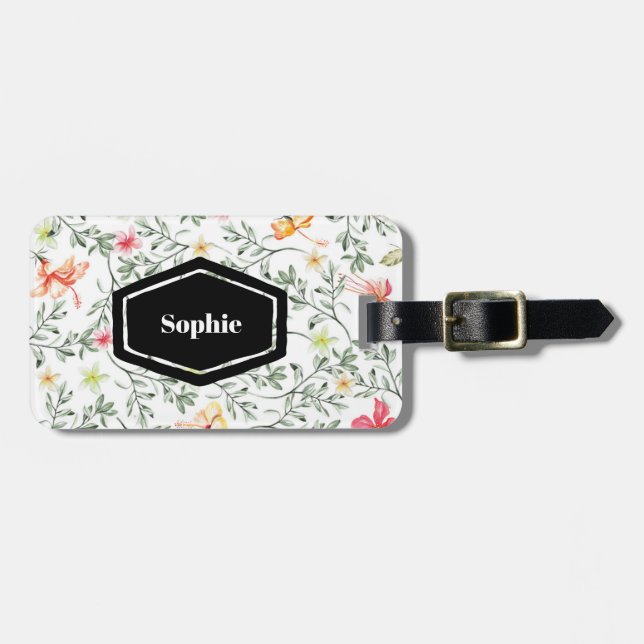 Etiqueta de Bagagem Personalizada Tropical Floral (Frente Horizontal)