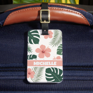 Etiqueta De Bagagem Personalizado Branco Verde Rosa Vacação