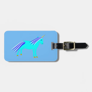 Etiqueta De Bagagem Personalizado de Unicórnio Azul e Branco