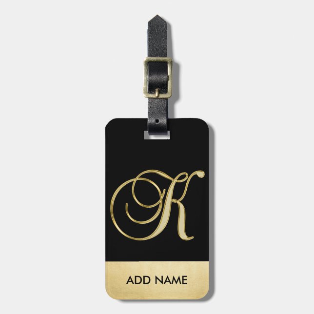Etiqueta De Bagagem Personalizado Elegante Dourado Monograma - Letra K (Frente Vertical)