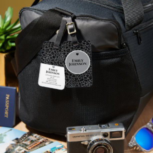 Etiqueta De Bagagem Personalizado Elegante Preto Cinza Floral Nome Per