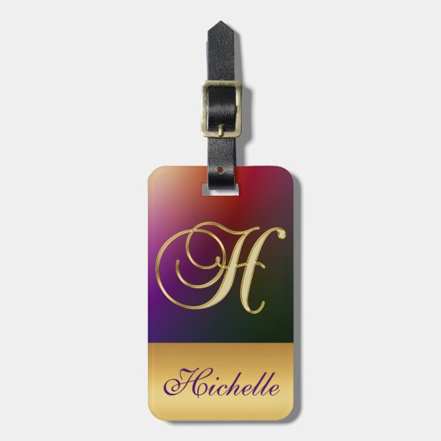 Etiqueta De Bagagem Personalizado Elegante preto Dourado Monograma - L (Frente Vertical)