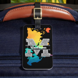 Etiqueta De Bagagem Personalizado M Inicial Silver Monograma Seu Nome