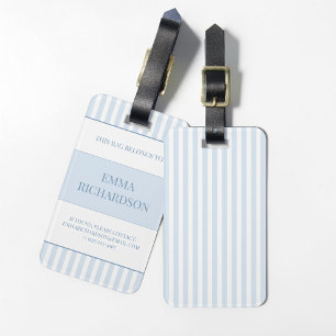 Etiqueta De Bagagem Personalizado Preppy Azul Desbotado Listrado Nome 