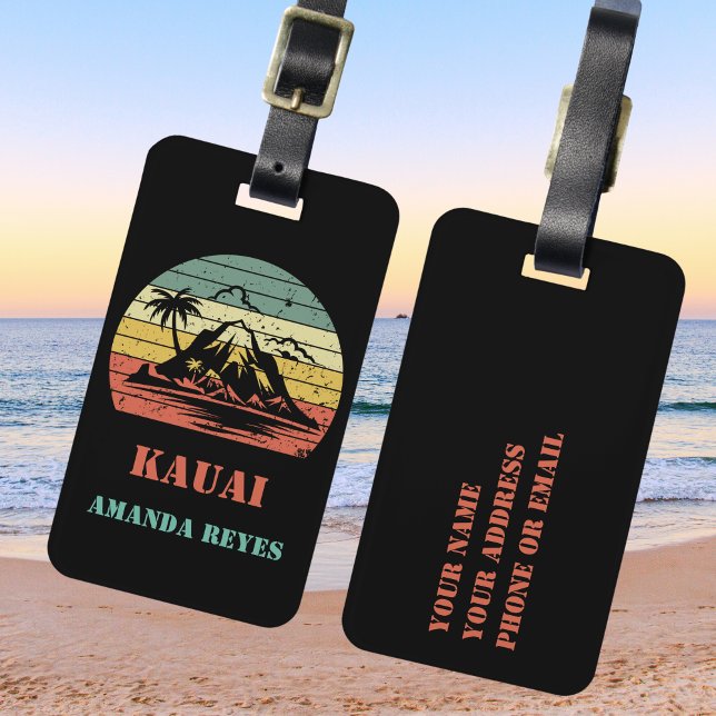Etiqueta De Bagagem Personalizado Retro Kauai (Criador carregado)