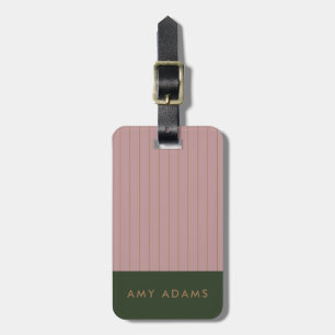 Etiqueta De Bagagem Personalizado Rosa Bege Dourado Listrado Elegante