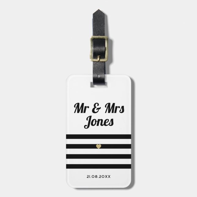 Etiqueta De Bagagem Personalizado Sr. e Sra. White Wedding Newlywing (Frente Vertical)