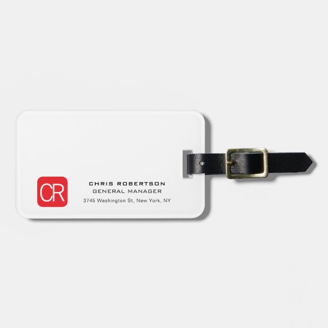 Etiqueta De Bagagem Personalizado Vermelho Branco Profissional Simples (Frente Horizontal)